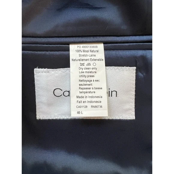 Calvin‎ Klein Navy Slim Fit Stretch Wool Blazer Sport Coat Jacket